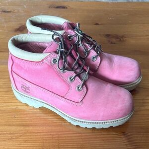 Timberland Women's Pink and Beige Moto Boots